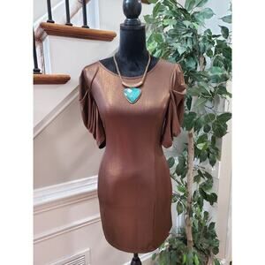 Forever 21 Women's Brown Polyester Round Neck Short Sleeve Knee Length Dress L